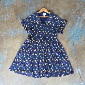 Unique Vintage Avocado Dress Plus Size 1X 16 New Navy Blue Retro Short Sleeve